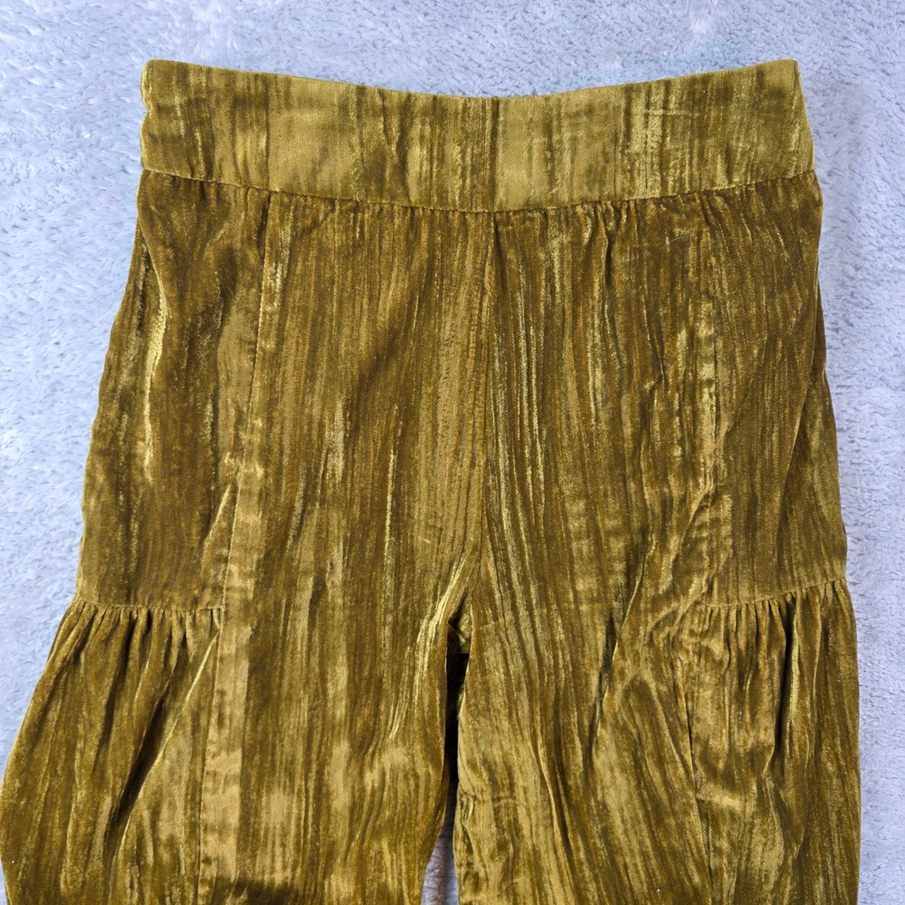 Natural Life Crushed Velvet Tiered Wide Leg Pants Chartreuse Gold Small Womens - Picture 5 of 10